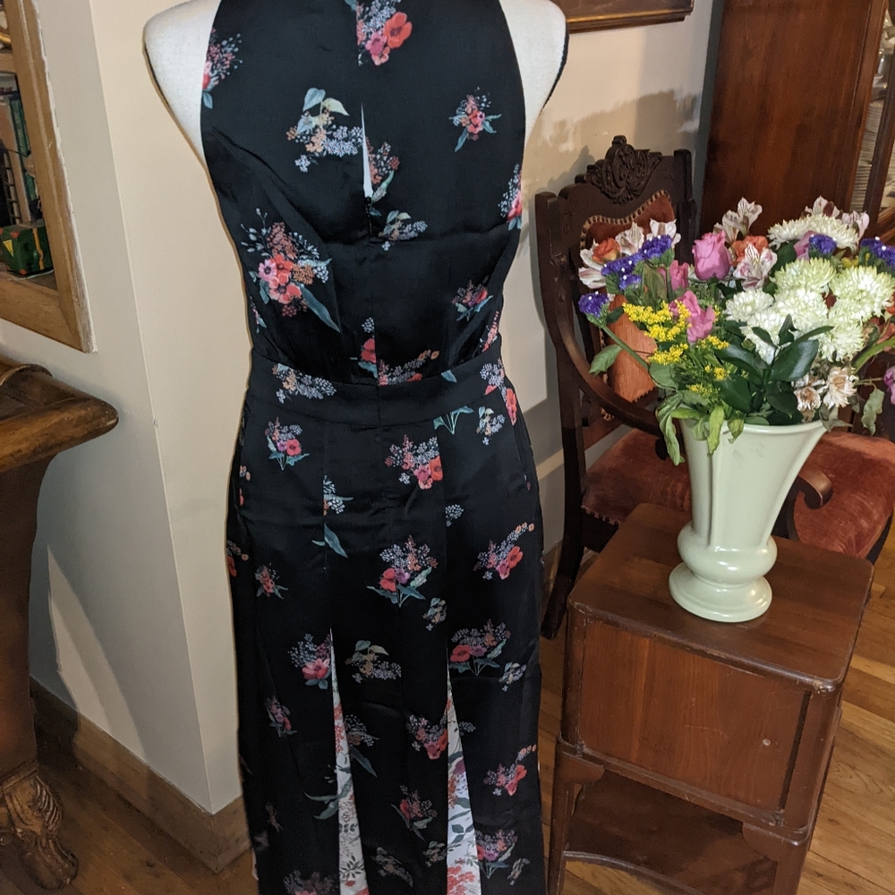 Ted Baker Black Floral A-Line Midi Dress with Pink & Green Accents - Picture 7 of 9